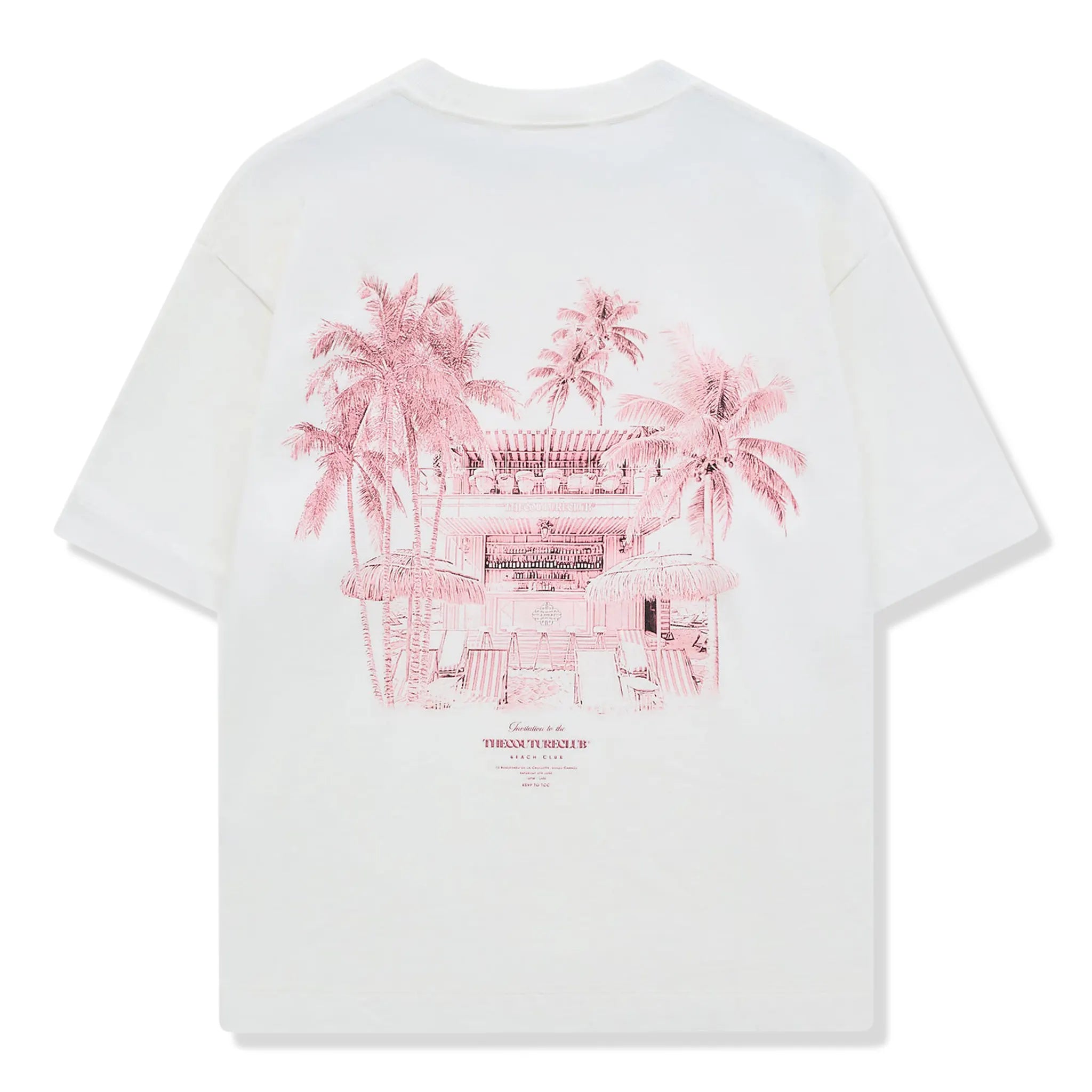 Back View of The Couture Club Beach Club Graphic Off White Pink T-Shirt